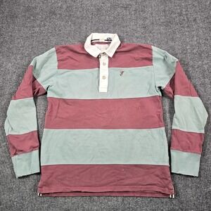 Quba Sails Rugby Shirt Mens Large Green Maroon Striped Long Sleeve Polo 96